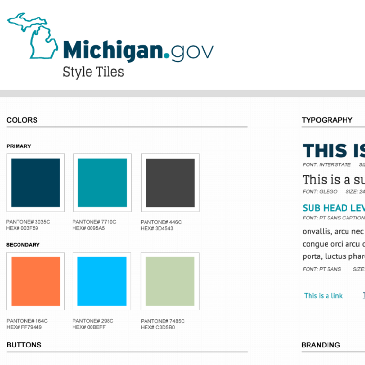 A style tile with the new Michigan.gov logo and brand